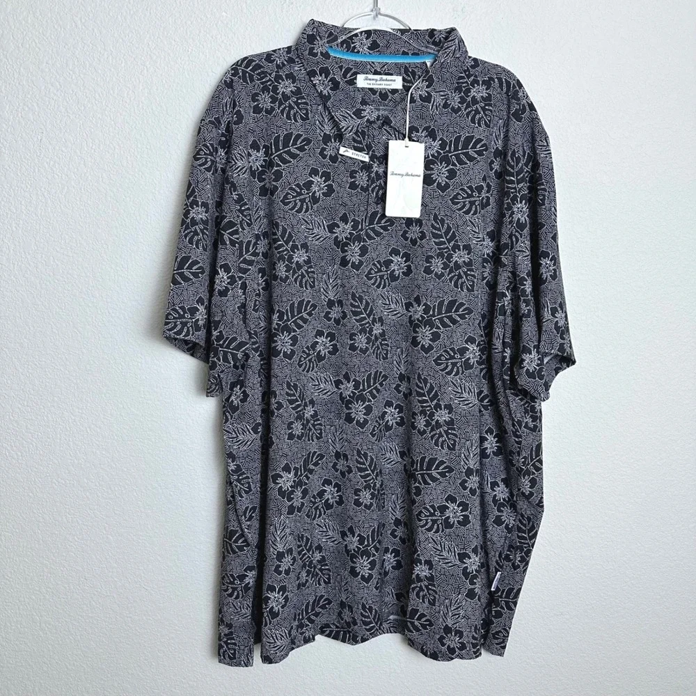 NEW Tommy Bahama Mens 3XLT IslandZone Bahama Coast Aloha Geo Black Shirt Comfort